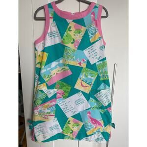 Vintage Lilly Pulitzer Boca Blue Postcards White Label Shift Dress, Size 10, EUC